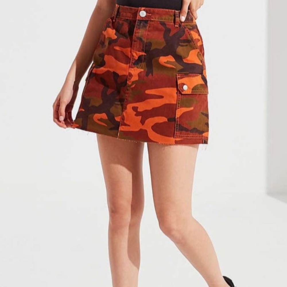 BDG Urban Outfitters Orange Camo Raw Hem Cargo Mini Skirt